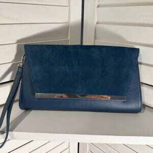 White House Black Market Navy Suede Leather Wallet – Magnetic Flap, EUC